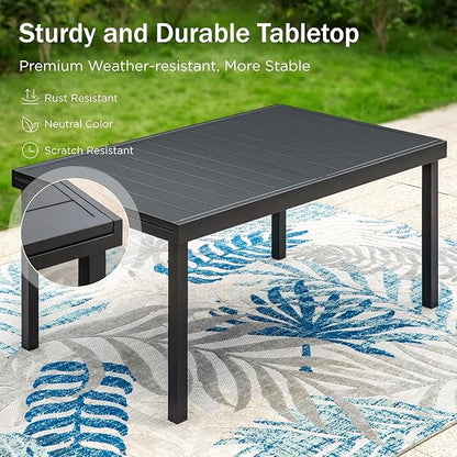 PHI VILLA 9 Pieces Outdoor Dining Set for 8, Large Metal Expandable Dining Table & Stackable Wrought Iron Chairs with Cushions, Modern Furniture Set for Patio, Deck, Yard, Porch - Black