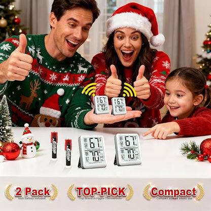 Antonki 2-Pack Room Thermometer, Digital Small Hygrometer Indoor Thermometer Humidity Gauge, Temperature Humidity Meter with Max/Min Record Monitor Sensor for Home, Plants - Battery Included