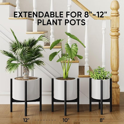 MUDEELA 2 Pack Indoor Plant Stands, 2 Tier Tall Plant Stand 30 inches, Mid Century Bamboo Plant Stand, Adjustable Width 8 - 12 inches, Fits Pot Size of 8 9 10 11 12 inches Pot & Plant Not Included, Black