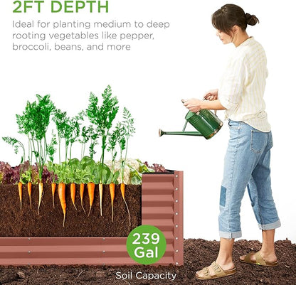 Best Choice Products 8x2x2ft Raised Outdoor Metal Garden Bed, Rectangular Planter Box for Herbs, Flowers, and Deep Root Vegetables w/ 240 Gallon Capacity - Terracotta