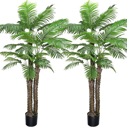 8ft Artificial Palm Tree Fake Palm Plants Outdoor Indoor in Pot Large Faux Palm Plants for Living Room Front Porch Patio Pool Garden Home Office Decor (96in-2Pack)