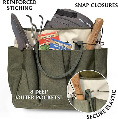 Ferry Morse Garden Tool Bag, 8 Pockets Gardening Bag, Heavy Duty Garden Tote Caddy