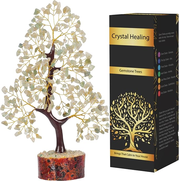 7 Chakra Money Tree Healing Feng Shui Statues & Figurines Reiki Crystal Balancing Buddha Home Décor (Green Jade G)