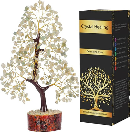 7 Chakra Money Tree Healing Feng Shui Statues & Figurines Reiki Crystal Balancing Buddha Home Décor (Green Jade G)