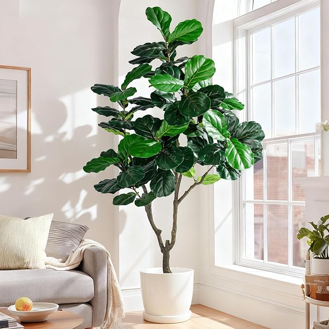 Tall Artificial Trees Large Faux Fiddle Leaf fig Tree with Pot Indoor Outdoor Realistic Floor Fake plantas for Home Living Room Office Porch Outside Patio arboles para decoracion Housewarming Gift