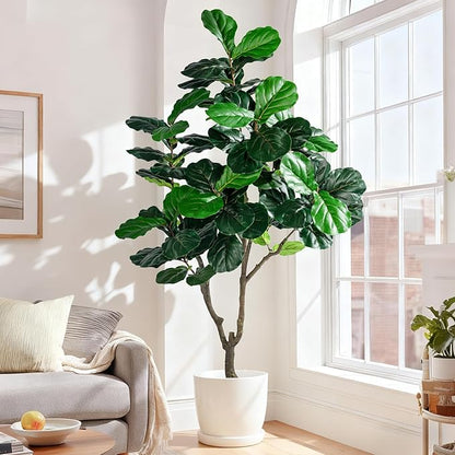 Tall Artificial Trees Large Faux Fiddle Leaf fig Tree with Pot Indoor Outdoor Realistic Floor Fake plantas for Home Living Room Office Porch Outside Patio arboles para decoracion Housewarming Gift