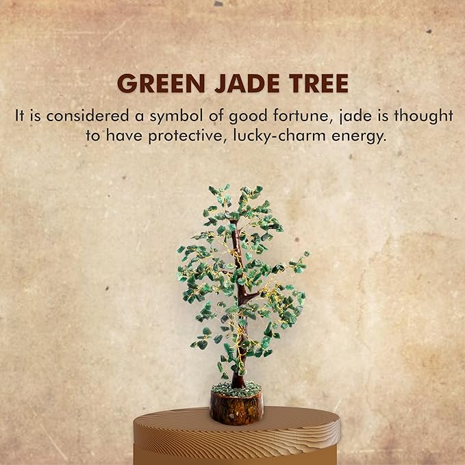Wonder Care Green Jade Crystal Tree for Positive Energy Home Decorations with M-Seal & Golden Wire | Fortune Tree | Crystal Decor | Chakra Tree | Feng Shui Decor (300 Beads)