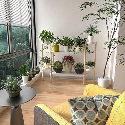 Bamboo Plant Stand Indoor, 4 Tier Tall Plant Storage Stand Table Top for Multiple Plants, Window Plant Shelf Table Plant Rack for Balcony Garden Living Room Indoor Outdoor Home (4-Tier-12 Pot)