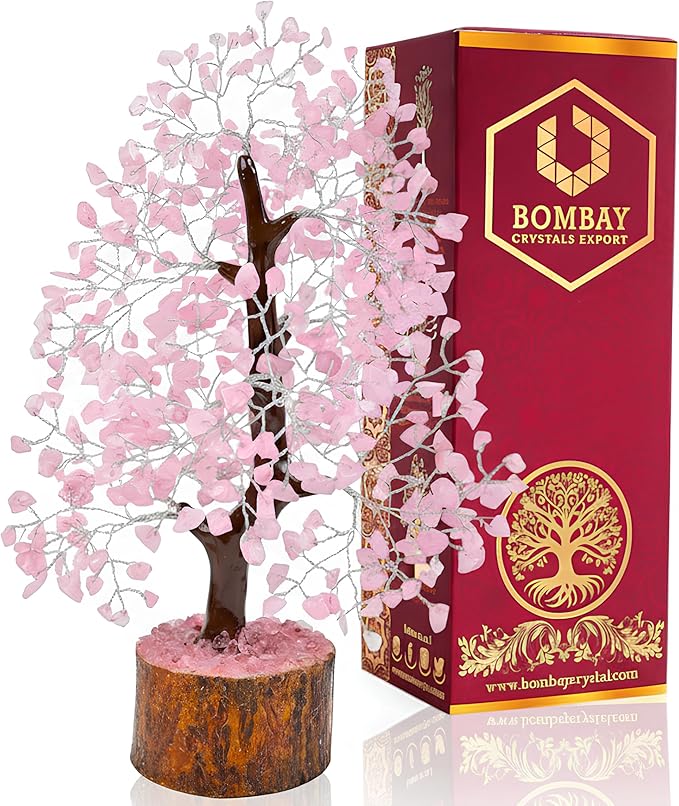 Rose Quartz Crystal Tree, Silver Wire Feng Shui Gemstone Tree, Chakra Healing Stones Crystal Decor, Artificial Bonsai Money Tree, Good Luck Spiritual Gifts for Women & Men, Meditation, 10-12 Inches