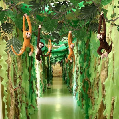 Bucherry Jungle Theme Party Decorations Forest Party Supplies Tropical Rainforest Leaves with Fake Vines Artificial Rattan Monkey Stuffed Animal for Indoor Outdoor Forest Jungle Themed Birthdays Decor