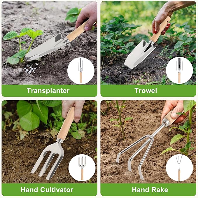 Gardening Tools 9 Piece Heavy Duty Rust-Proof Gardening Tool Set with Storage Bag and Anti-Slip Rubber Gloves, Ideal Gardening Gifts for Mothers and Women