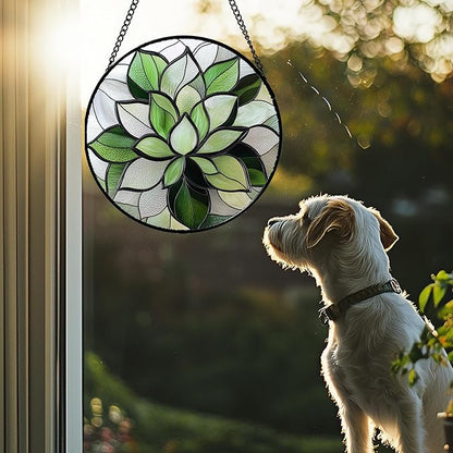 Stained Glass Window Hanging - Ireland Green Plants Suncatcher for Doors Garden Succulent Sun Catchers Decor Mother's St. Patrick's Day Birthday for Women Men Mom Nana 6.3 in