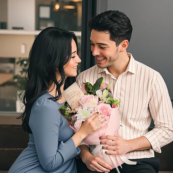 TINGE TIME Preserved Flowers Bouquet, Pink Faux Rose Bouquets, Artificial Flowers, Romantic Faux Flowers, for Valentine Centerpiece Table Home Mother 's Day Holiday Party