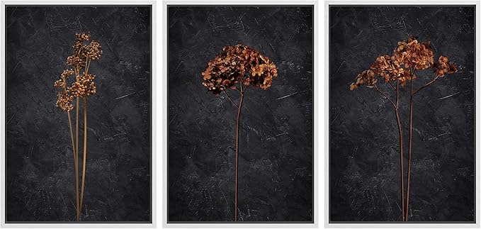 Ashbrook Framed Canvas Print Wall Art Set Grunge Moody Orange Flower Nature Wilderness Illustrations Modern Art Decorative Floral Botanical Minimal Calm/Relax/Cozy for Bedroom - 16"x24"x3 WHITE