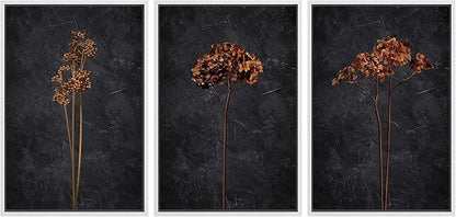 Ashbrook Framed Canvas Print Wall Art Set Grunge Moody Orange Flower Nature Wilderness Illustrations Modern Art Decorative Floral Botanical Minimal Calm/Relax/Cozy for Bedroom - 16"x24"x3 WHITE