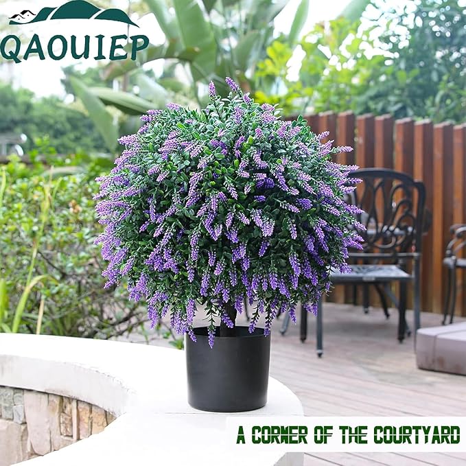 Real Touch 26" Artificial Lavender Trees (2-Pack) – Lifelike UV-Resistant Artificial Plant Featuring a Natural Wood Trunk – Perfect for Front Porch, Patio & Home Decor