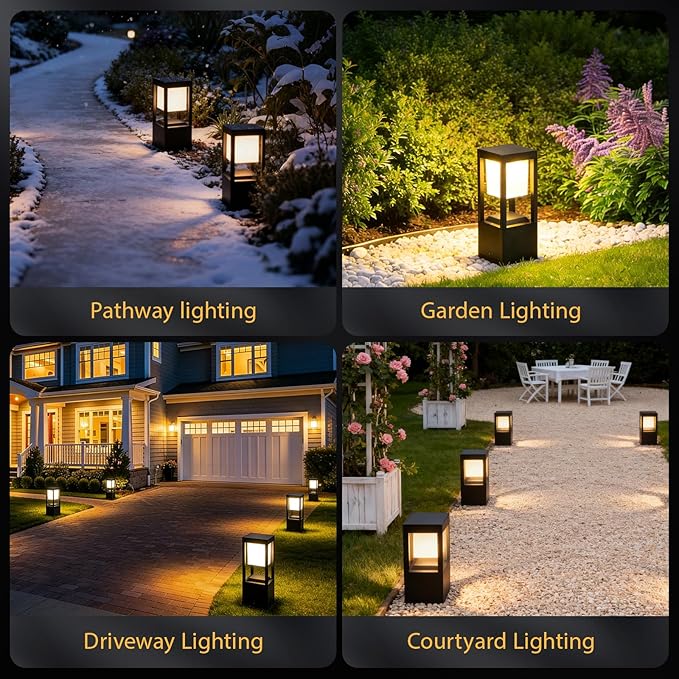 Solar Bollard Lights Outdoor, 13" Modern Led Landscape Pathway Lights Waterpoorf, Path Lighting for Garden Yard Decoration, 3CCT Seturable, Auto On/Off, Lawn and Concrete Mount (2 Pack)