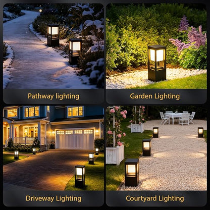 Solar Bollard Lights Outdoor, 13" Modern Led Landscape Pathway Lights Waterpoorf, Path Lighting for Garden Yard Decoration, 3CCT Seturable, Auto On/Off, Lawn and Concrete Mount (2 Pack)