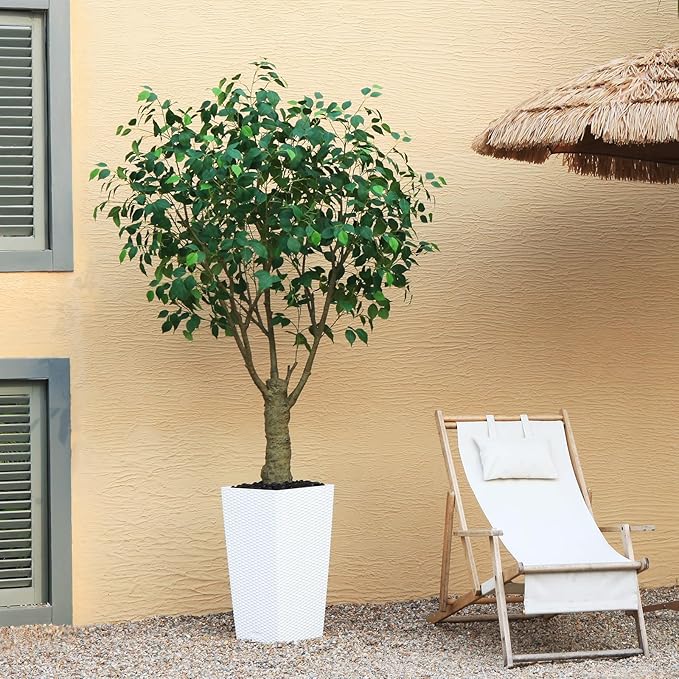 Ficus Artificial Trees Indoor Outdoor, 7ft Tall Fake Plants, Fake Ficus Silk Tree for Home Office Garden Patio Outdoor Modern Decor, 1 Pack