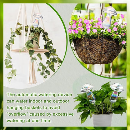 2 Pcs 17 Oz Plant Watering Globes Large Mushroom Shaped Iridescent Rainbow Self Watering Globes Clear Glass Planter Insert Devices for Indoor Outdoor Plant Lovers