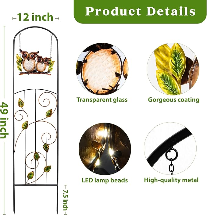 Solar-Powered Trellis for Climbing Plants Outdoor Made of Metal,Voumsil Owl Garden Trellis with Lights for Garden Decor,Court Yard,Balcony