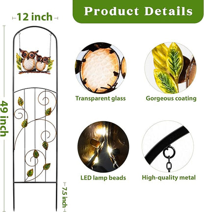Solar-Powered Trellis for Climbing Plants Outdoor Made of Metal,Voumsil Owl Garden Trellis with Lights for Garden Decor,Court Yard,Balcony