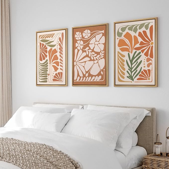 Ashbrook Framed Canvas Print Wall Art Set Mid-Century Modern Tropical Flowers Nature Wilderness Illustrations Modern Art Floral Botanical Minimal Calm/Relax/Cozy for Bedroom - 24"x36"x3 NATURAL