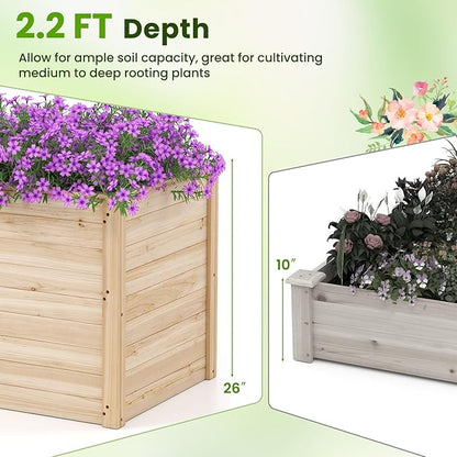 Giantex Wood Raised Garden Bed, 40"x25"x26" Elevated Planter Box w/Open-Ended Base for Deep-Rooted Plant Vegetable Fruit Flower, Outdoor Solid Wood Planter for Patio Backyard (1,40"x25"x26")
