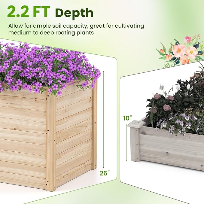 Giantex Set of 2 Wood Raised Garden Bed, 40"x25"x26" Elevated Planter Box w/Open-Ended Base for Deep-Rooted Plant Vegetable Fruit Flower, Outdoor Solid Wood Planter for Patio Backyard (40"x25"x26")