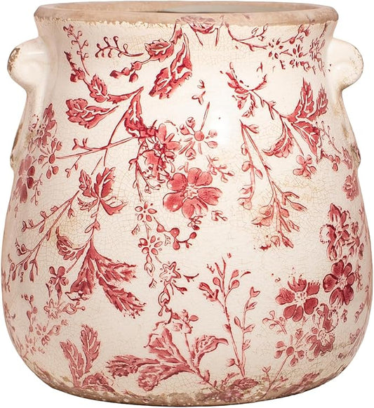 6.68in. Tuscan Planter & Room and Home Decor, Decorative Vase, Indoor/Outdoor Ceramic Plant Pot, Flower pots w/Drainage, Gifts for mom, Rustic Farmhouse & Vintage Decor, Flower vase, Red