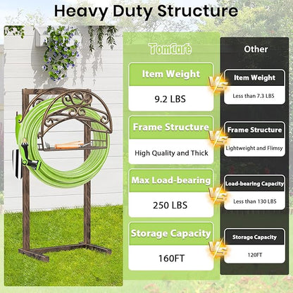TomCare Garden Hose Holder Upgraded Detachable Water Hose Holder Thick Metal Hose Hanger Heavy Duty Free Standing Garden Hose Storage Hose Stand Decorative Hose Organizer for Outside, Bronze