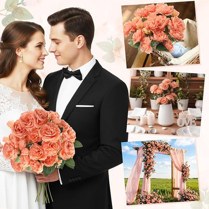 36 Bundles Artificial Flowers Peonies Roses Fake Bouquet for Wedding Bridal Shower Valentine's Day Decorations Fake Floral Arrangements Table Centerpieces Home Decor(Peach)