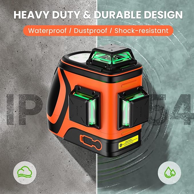 Outdoor Laser Level with Receiver : Daylight High Visibility Laser Level 360 Self Leveling Up To 400ft Long Range High Power Green with Detector Outside Construction Landscaping, H3-360G
