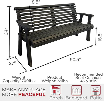 Amish Casual Heavy Duty 4 Foot Roll Back Outdoor Bench in Black Stain - Amish Made in The USA from Treated Pine for Outdoor Durability, 700 Lb Weight Capacity
