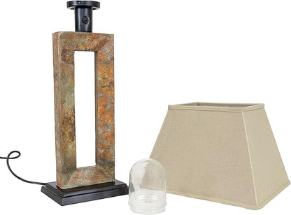 Sunnydaze Open Rectangle Side Table Lamp for Living Room - Slate Indoor or Outdoor Table Lamp - 31" H - Plug-in Electric