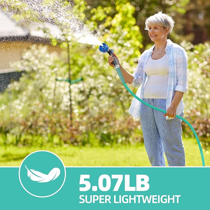 SPECILITE 50ft 304 Stainless Steel Garden Hose Metal, Heavy Duty Water Pipe with Nozzles for Yard, Outdoor - Flexible, Never Kink & Tangle, Puncture Resistant (Aqua)