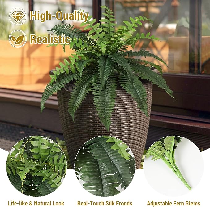 Luyue Fake Ferns Artificial Plants Sets of 2, 25" Artificial Boston Ferns for Outdoors Realistic Large Faux Fern Bush with 24 Fronds Hanging Plant for Front Porch Patio Outdoor/Indoor Home Decor