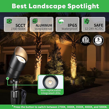 Landscape Spotlight - Soft & Natural White Selectable Setting Up Lights, Outdoor Low Voltage Spot Lights, LED 12V Wired Waterproof Aluminum, Black for Garden Patio Wall 6 Pack
