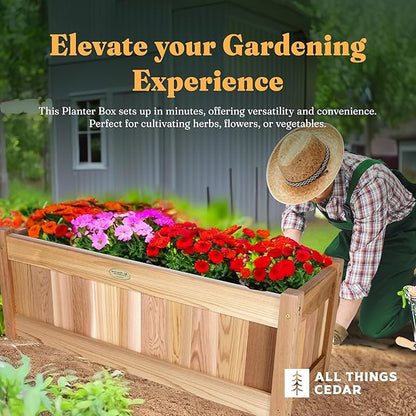 All Things Cedar Planter Box, Outdoor Cedar Wood Garden Bed, 32 Inches Wide, Natural