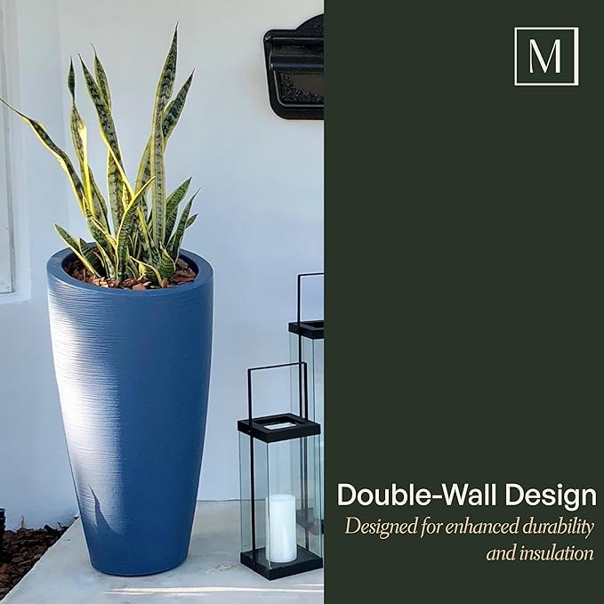 Mayne Inc. Modesto 32in Tall Planter - Neptune Blue - 16in L x 16in W x 32in H - 6 Gallons of Soil Capacity (8880-NB)
