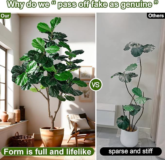 Tall Artificial Trees Large Faux Fiddle Leaf fig Tree with Pot Indoor Outdoor Realistic Floor Fake plantas for Home Living Room Office Porch Outside Patio arboles para decoracion Housewarming Gift