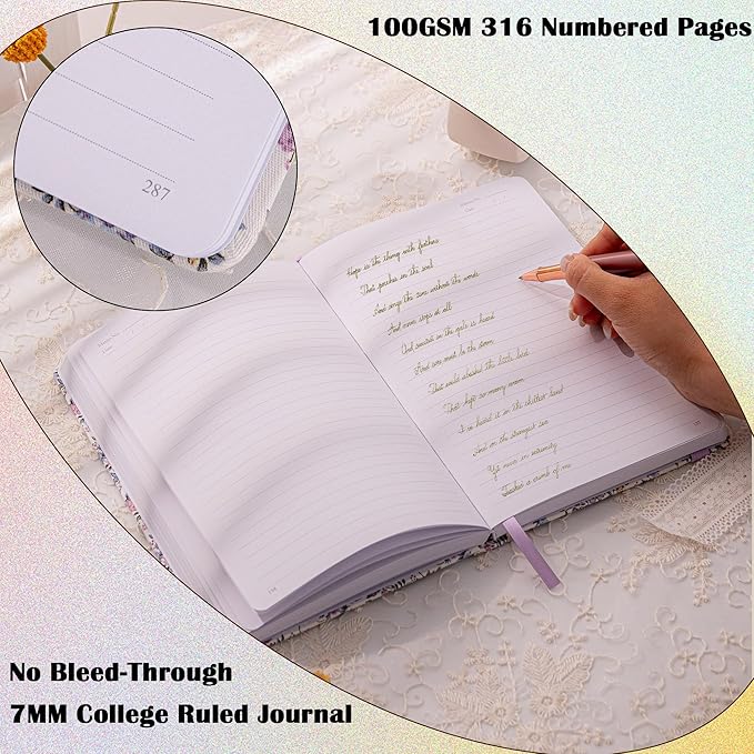 TIEFOSSI Lined Journal Notebook for Women, A5 College Ruled Notebook for Writing, 316 Numbered Pages Thick Paper, Daily Journal, for Work Home School, Note Taking, Business, 8.4 X 5.8 In