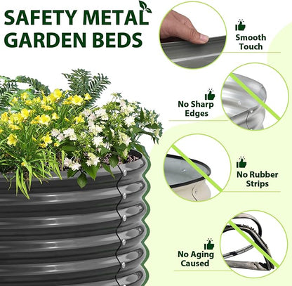 A ANLEOLIFE 6X2X1.5 ft Galvanized Raised Garden Beds Outdoor, Oval Round Metal Planter Box for Planting Vegetables Flowers Herb, Anti-Rust & Easy-Setup, Quartz Grey