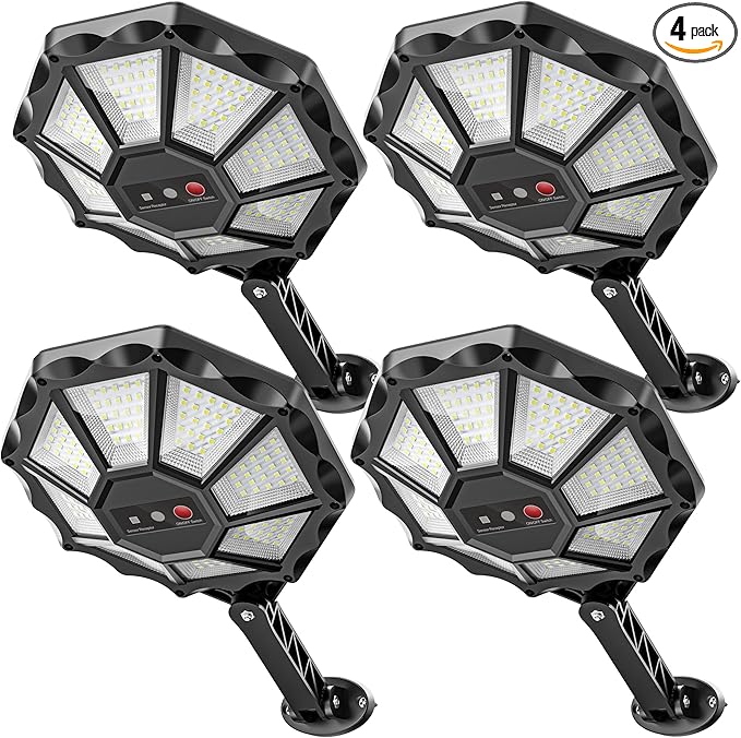 Solar Lights Outdoor - 6500K Solar Street Lights Outdoor, Motion Sensor&Dusk to Dawn Flood Light, 168LED 8 Sides 360°Wide Angle Security Flood Light, IP66 Waterproof with Remote, for Yard/Pool(2 Pack)