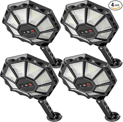 Solar Lights Outdoor - 6500K Solar Street Lights Outdoor, Motion Sensor&Dusk to Dawn Flood Light, 168LED 8 Sides 360°Wide Angle Security Flood Light, IP66 Waterproof with Remote, for Yard/Pool(2 Pack)