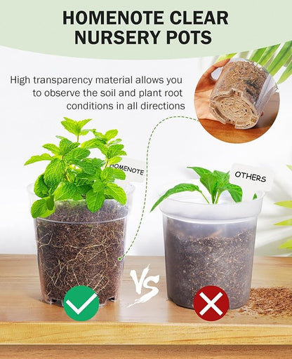 homenote Clear Nursery Pots for Plant,3/4/5 Inch Plant Pot for Planting Plastic Seedling with Drainage Holes Seed Starter Flower High Transparency 20 Labels Excellent Hardness(30 Pack)
