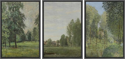 Ashbrook Framed Canvas Print Wall Art Set Fine Art Watercolor Emerald Green Forest Landscape Nature Wilderness Illustrations Floral Botanical Minimal Calm/Relax for Bedroom - 16"x24"x3 BLACK