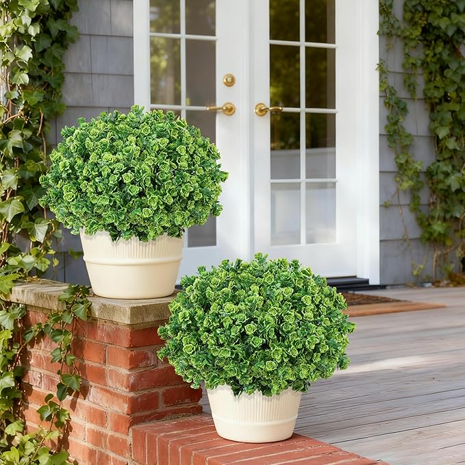 Artificial Fake Outdoor Plants for Spring Summer Decoration, 12 Bundles Fake Plastic Roses UV Resistant Look Real Faux Plants for Planter Outside Front Door Porch Patio Balcony Garden Indoor Yard Urn
