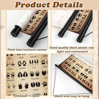 Geyee Animal Tracks Vintage Poster Wall Decor Forest Woodland Tracks Knowledge Picture Therian Field Guide Sign Prints Wall Art for Home Kitchen Office Living Room Bedroom Frame, 15.8 x 23.6 Inch