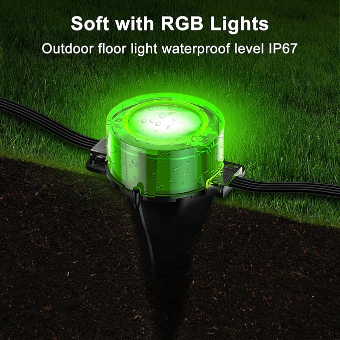 RGB Outdoor Ground Lights, 100Ft Color Changing Pathway Lights with Remote & App Control, Waterproof Walkway Lighting, Wired for Garden Yard Lawn Patio Best for Holiday Party